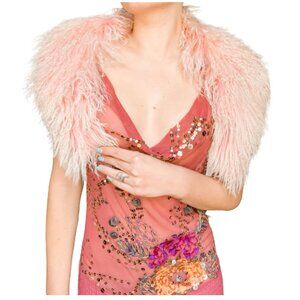 Escada Luxury Pastel Pink 100% Tibet Lamb Double-Sided Fur Scarf Made in Germany